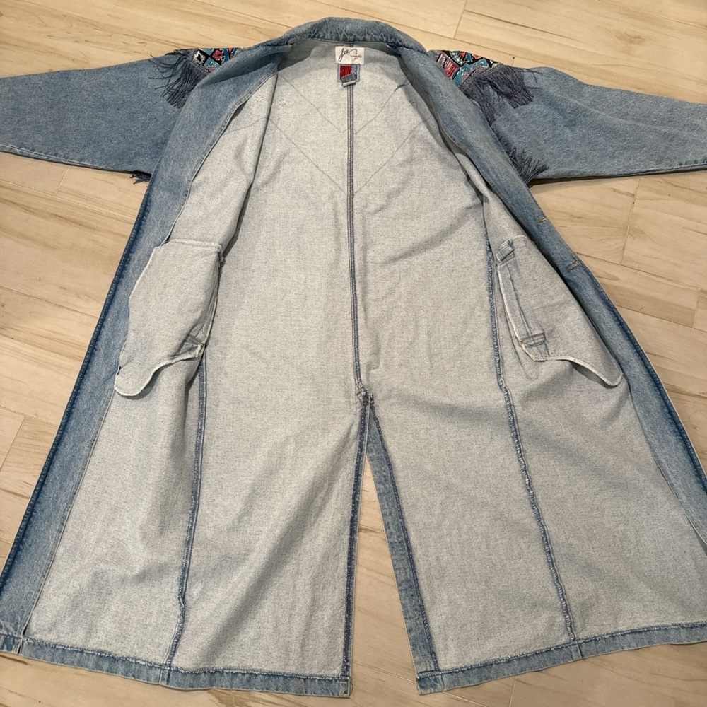 Vintage 90s #Denim Fringe Trench • Aztec #Western Jacket • FREE SHIPPING - Picture 9 of 16